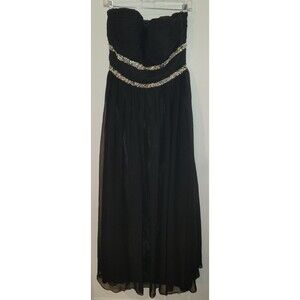 J&J USA Women’s Size 10 Black Strapless Gown Beaded Formal Chiffon Evening Dress